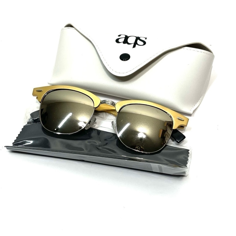 NWT AQS Milo 49mm Clubmaster Sunglasses in Gold O277